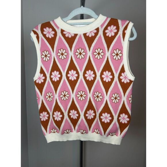 Tops - MANGO MNG Floral Print Knitted Gilet Women's Sweater Vest XS